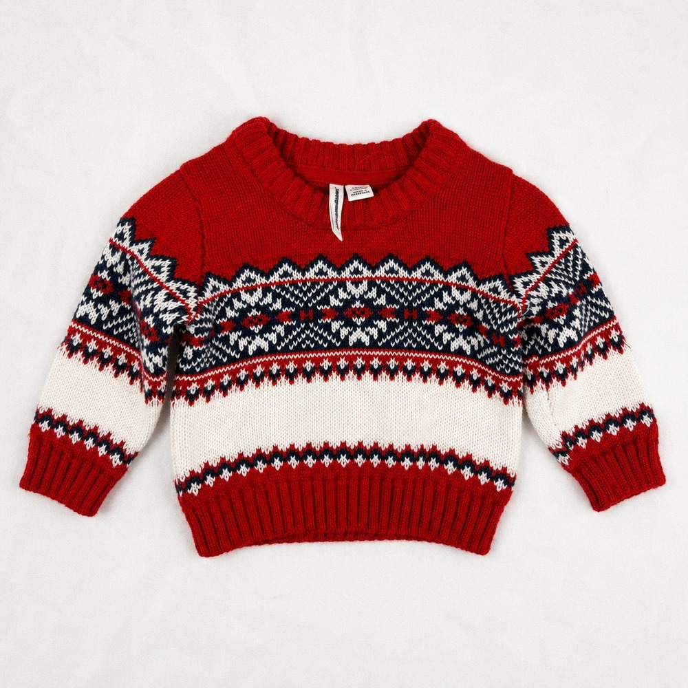 Janie and Jack Baby Red Fair‎ Isle Cotton Knit Sweater 3-6 Months Holiday Winter